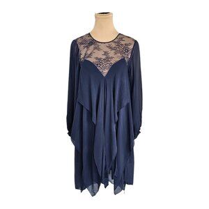 BCBGMAXAZRIA Navy Blue Silk Dress w/ Lace Detailing